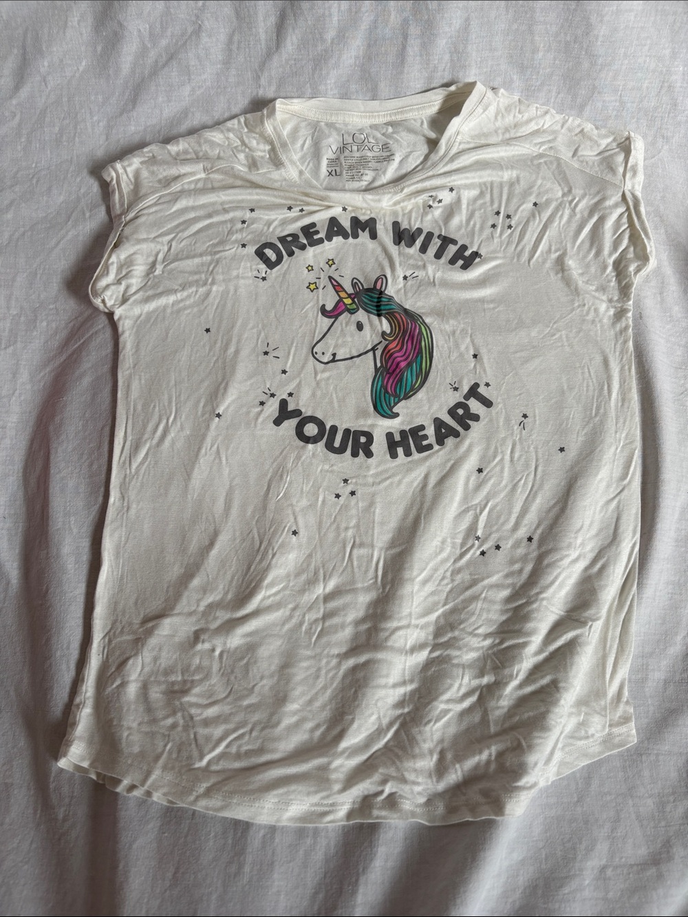 L.O.L. Vintage White Unicorn Tee with Multicolor Mane